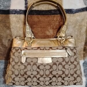 Coach Gold and Brown Signature Tote Bag